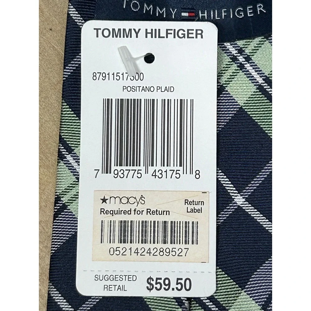 Tommy Hilfiger Necktie Men OS Navy Green Positano Plaid Silk‎ Classic Preppy New
